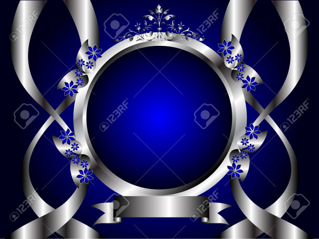 Blue silver flowers frame ribbon free wallpaper - medium preview image