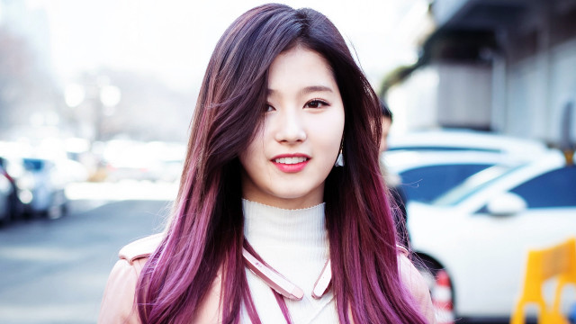 Woman purple hair building car free wallpaper - medium preview image