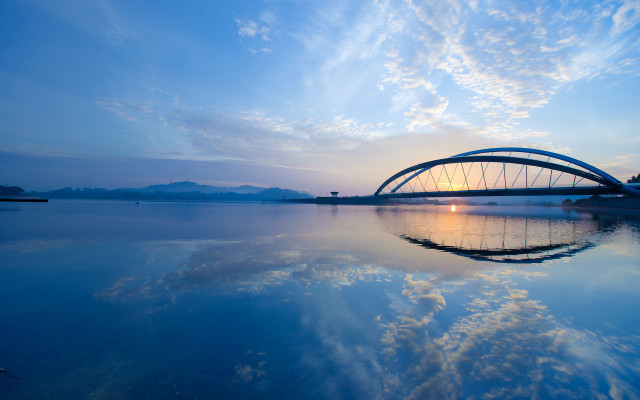 Bridge water sky clouds sunset #2 free wallpaper - medium preview image