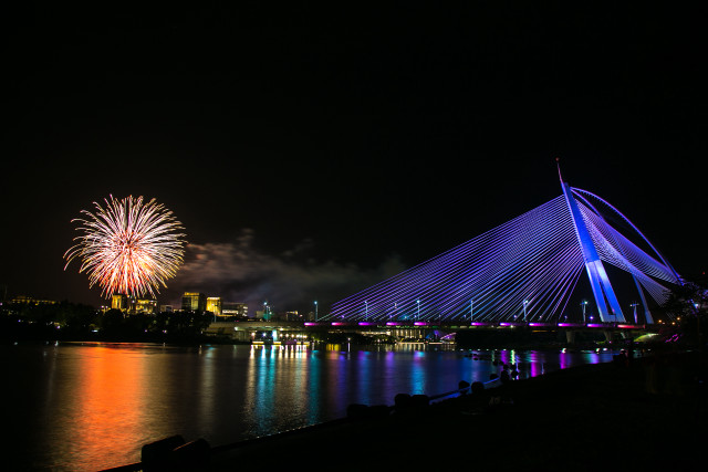 Bridge fireworks city skyline night free wallpaper - medium preview image