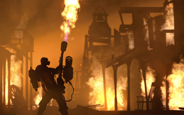 Fireman extinguisher factory flames smoke free wallpaper - medium preview image