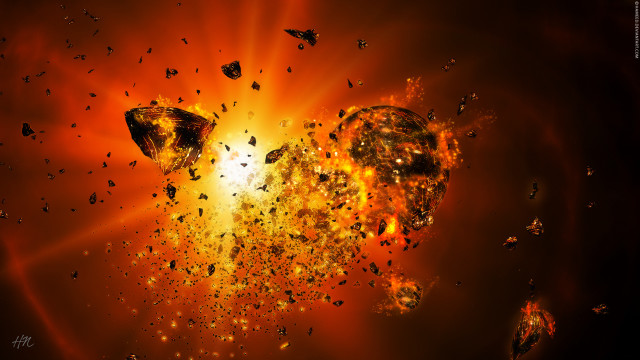 Large explosion rocks debris orange free wallpaper - medium preview image