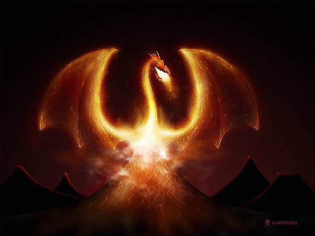 Fire dragon flying wings glowing free wallpaper - medium preview image