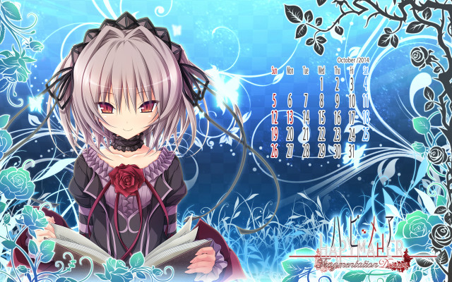 Anime character book flowers leaves free wallpaper for desktop - medium preview image