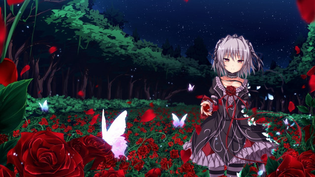 Girl field roses butterfly hand free wallpaper - medium preview image
