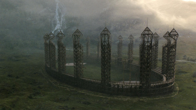 Towers field fog waterfall distance free wallpaper - medium preview image
