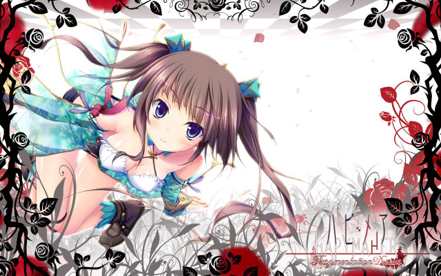 Anime girl blue dress red free wallpaper - medium preview image