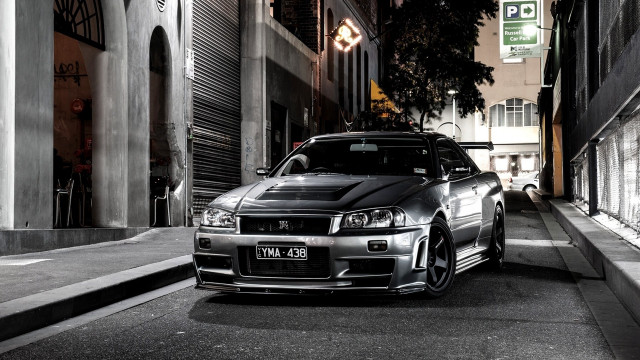 Car parked street building nighttime free wallpaper - medium preview image