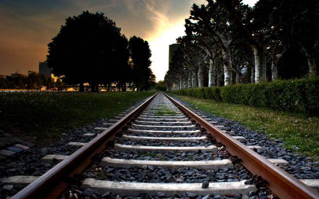 Train track trees sunset clouds free wallpaper - medium preview image