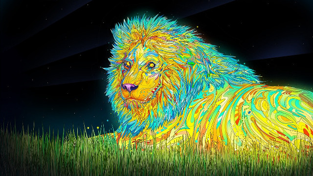 Lion sitting grass black background free wallpaper - medium preview image