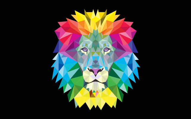 Colorful lion head black background free wallpaper - medium preview image