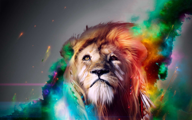Lion colorful mane rainbow swirl free wallpaper - medium preview image