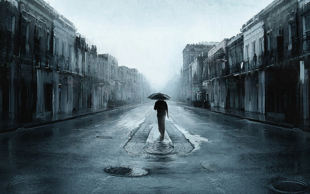 Person walking street umbrella rain #6 free wallpaper - medium preview image