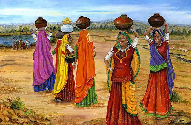 Women carrying pots painting artwork free wallpaper - medium preview image