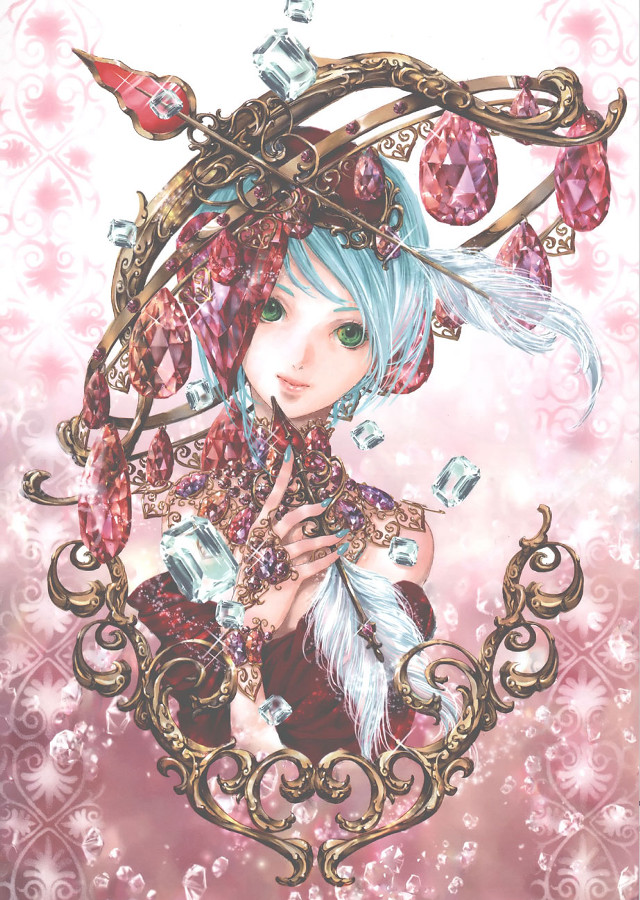 Blue hair woman feather drawing free wallpaper - medium preview image