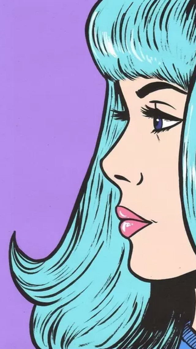 Blue haired woman purple background free wallpaper - medium preview image