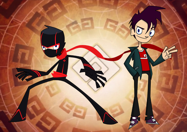 Cartoon character red scarf black free wallpaper - medium preview image