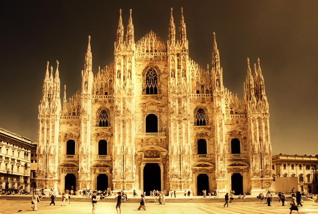 Cathedral people walking sky background free wallpaper - medium preview image