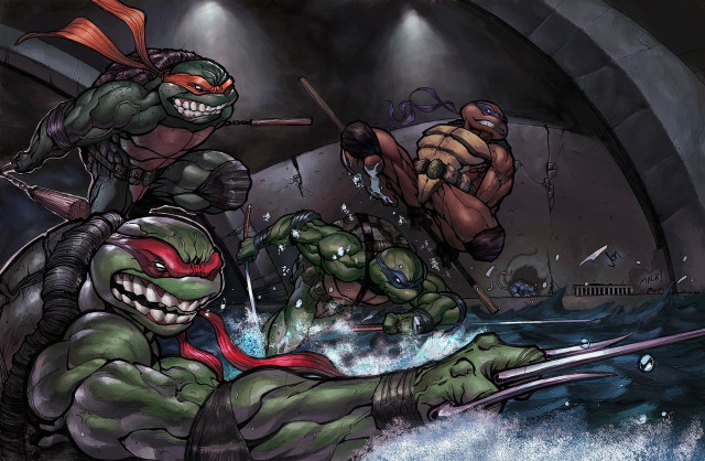 Teenage turtles fighting tunnel giant free wallpaper - medium preview image