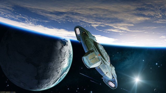 Space ship over planet sun free wallpaper - medium preview image