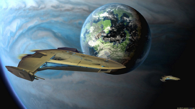 Spaceship flying over planet space #3 free wallpaper - medium preview image