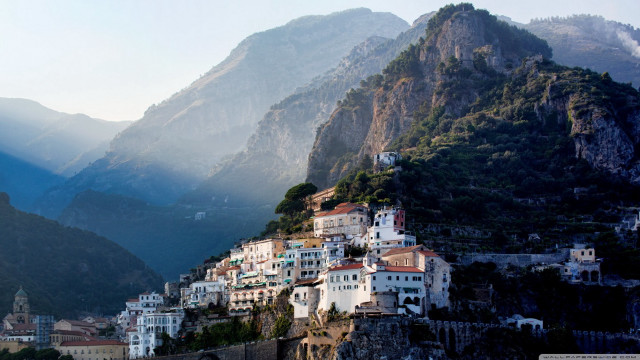 Mountain village cliff river castle free wallpaper - medium preview image