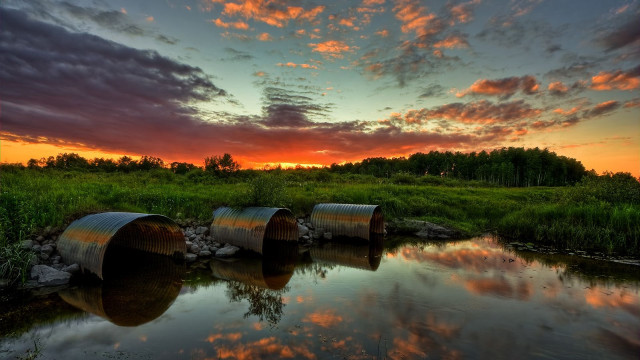 Sunset river barcels grassy trees free wallpaper - medium preview image