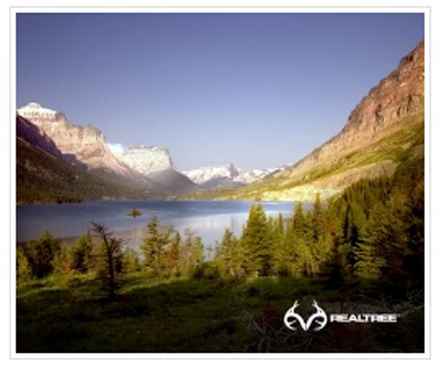 Lake mountains trees sky background free wallpaper - medium preview image