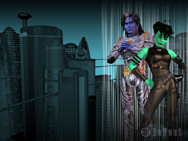 Afrofuturism cyberpunk couples blue green free wallpaper - medium preview image