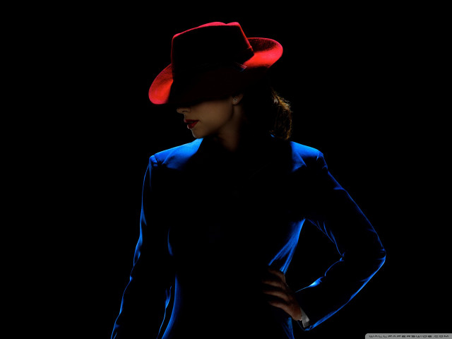 Woman hat blue jacket posing free wallpaper - medium preview image