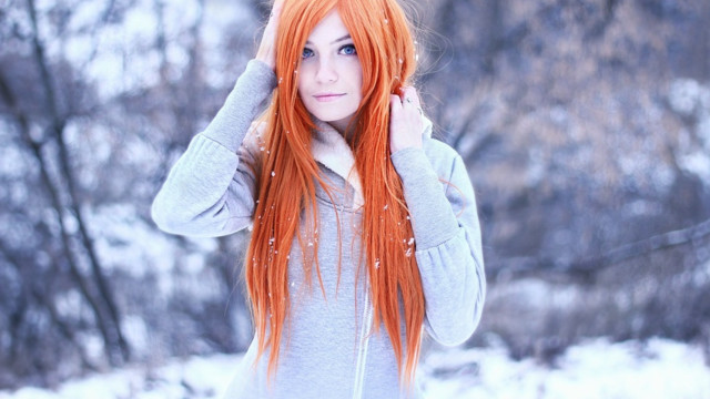 Red haired woman snow winter free wallpaper - medium preview image