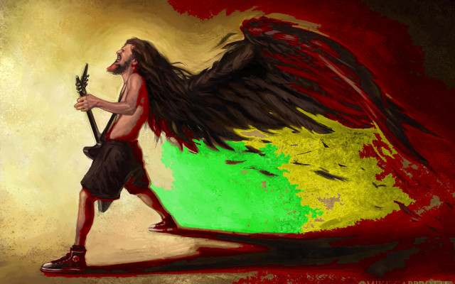 Man sword wings walking painting free wallpaper - medium preview image