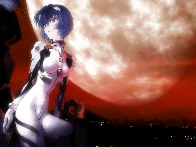 Futuristic woman full moon red free wallpaper - medium preview image