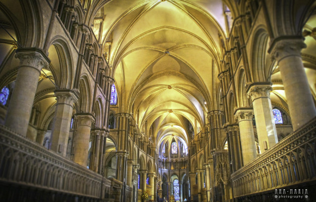 Cathedral vaulted ceiling stone pillars free wallpaper - medium preview image