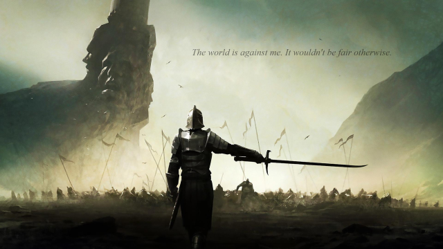 Armored man sword mountain scene free wallpaper - medium preview image
