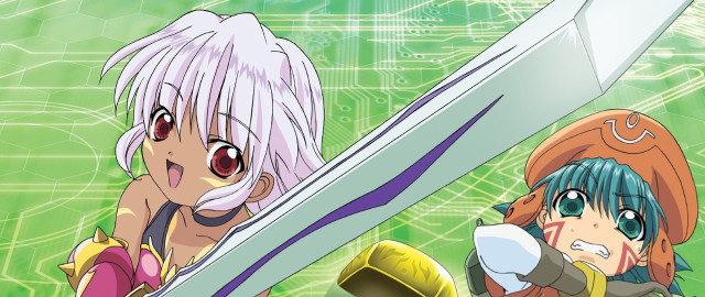 Anime characters swords green background free wallpaper - medium preview image
