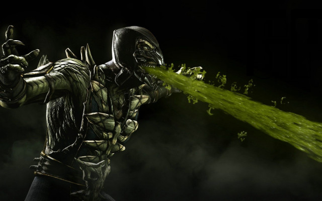 Man costume spraying green liquid free wallpaper - medium preview image