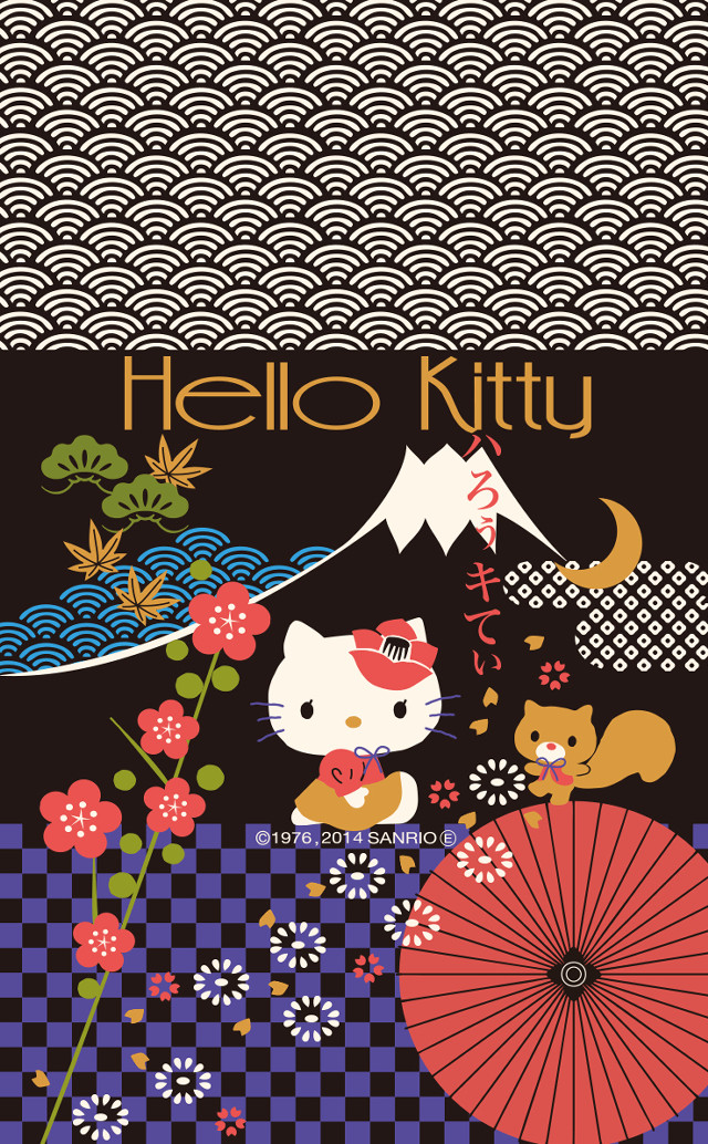 Hello kitty cat umbrella checkered free wallpaper - medium preview image