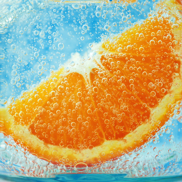 Orange slice water bubbles blue free wallpaper - medium preview image
