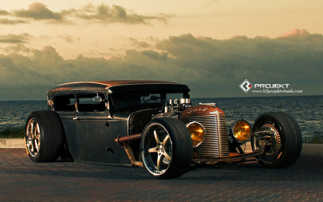 Classic car ocean road cloudy free wallpaper - medium preview image
