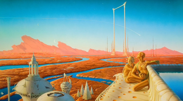 Man sitting bridge river city free wallpaper - medium preview image