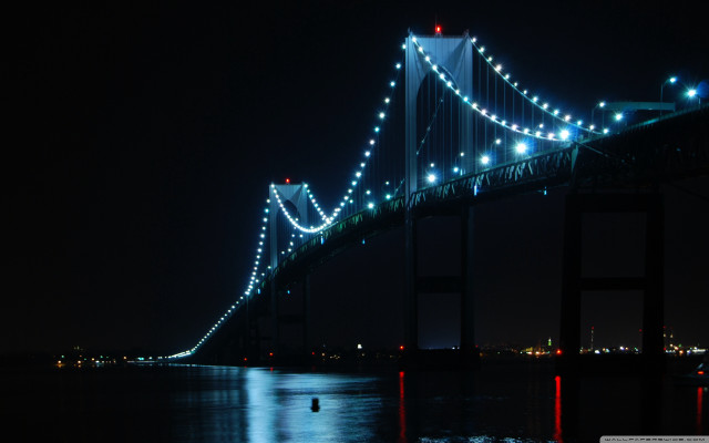 Bridge lit night water lights free wallpaper - medium preview image