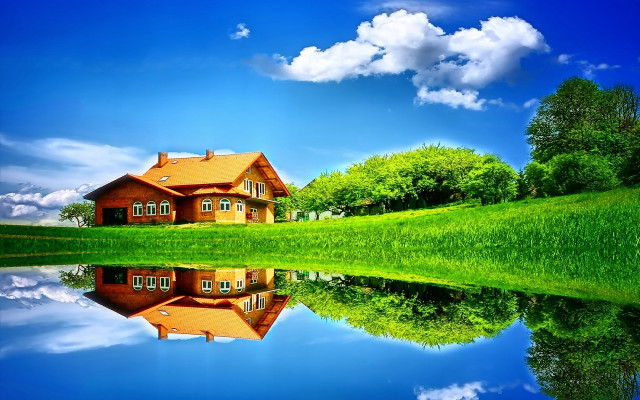 House reflection lake green field #10 free wallpaper - medium preview image