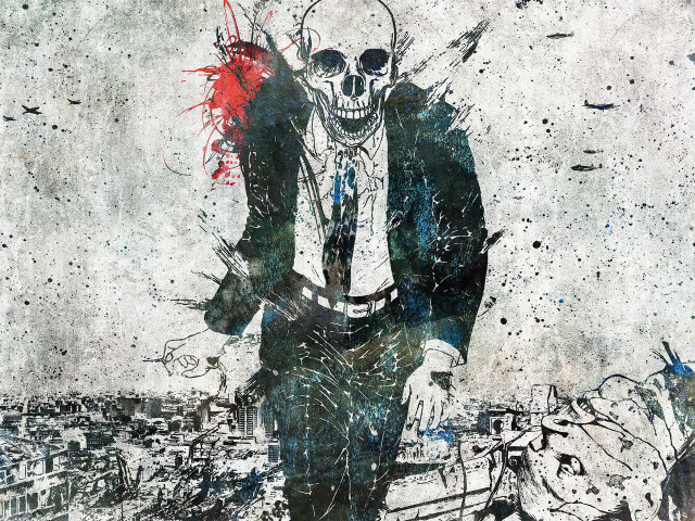 Man skull suit painting artwork free wallpaper - medium preview image