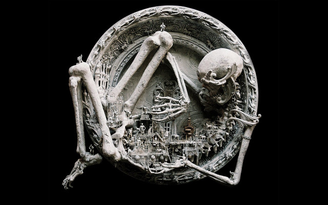 Skeleton plate surrealist clock gears free wallpaper - medium preview image