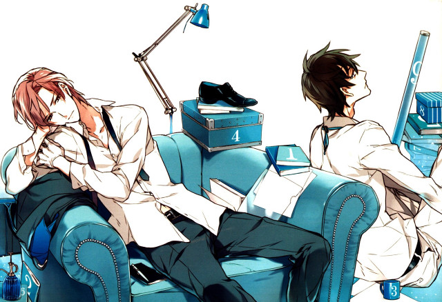 Couple sitting blue couch white free wallpaper - medium preview image
