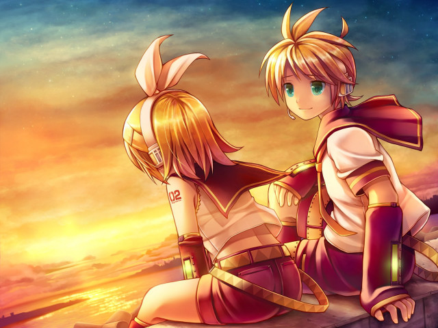 Anime characters sunset sky stars free wallpaper - medium preview image