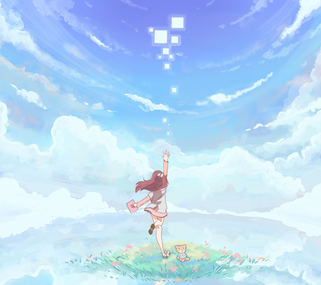 Girl reaching sky star cat free wallpaper - medium preview image