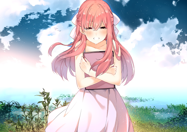 Girl pink hair field arms free wallpaper - medium preview image