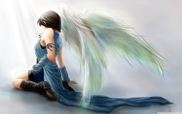 Woman sitting ground wing blue free wallpaper - medium preview image